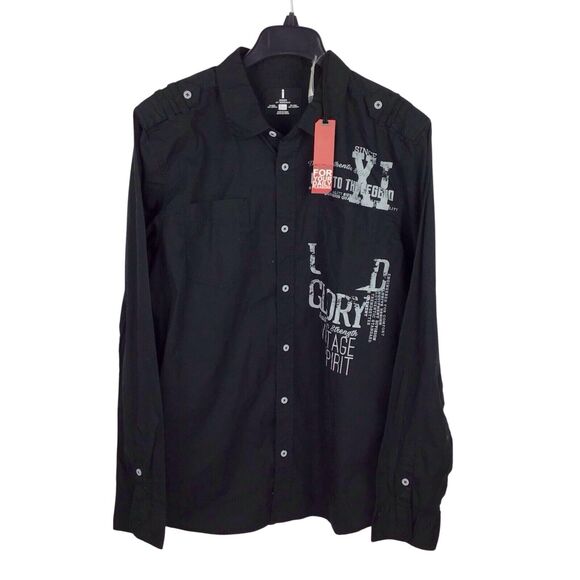 Jeans By Buffalo Shirt Men's Large Black Long Sleeve Button Up Mikolan - Picture 2 of 5